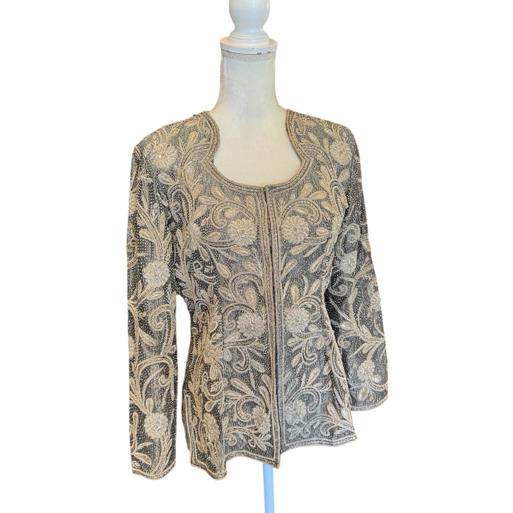 The Brides of California Heavily Beaded Gray Evening Jacket See Measurements